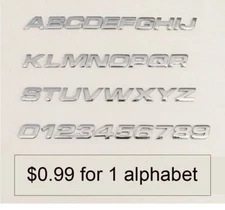 1 alphabet Chrome Individual Letter 3D Emblem Badge Number name word text DIY