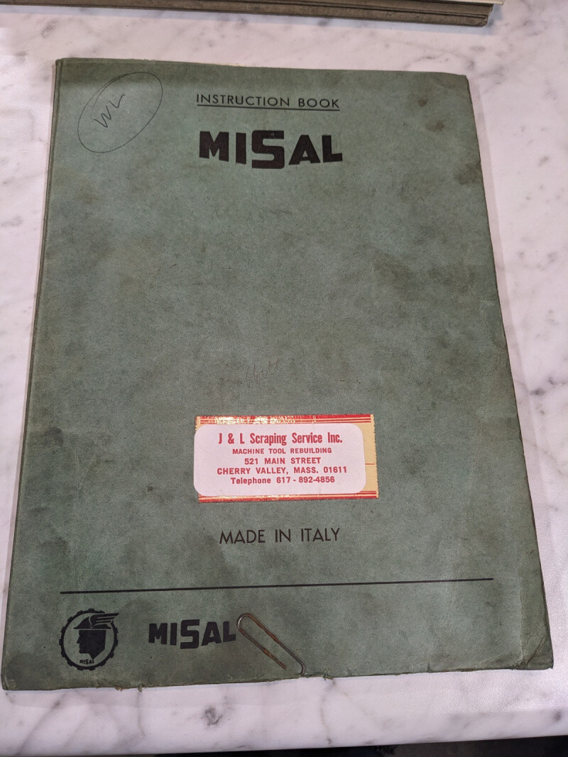 MISAL OPERATOR MANUAL PARTS LIST BOOK VERTICAL MILLING MACHINE HORIX ITALY