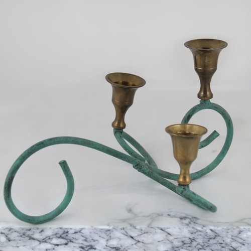 Vintage CANDELABRO Portavelas de Mesa Hierro Patinado y Bronce Elegante DISEÑO