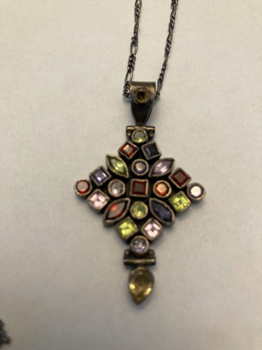 Vintage marked made Italy 925 silver and multi gemstone necklace 20" - Picture 9 of 14