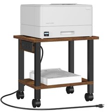 2-Tier Printer Stand Rolling Mobile Cart with USB Brown for Home Office