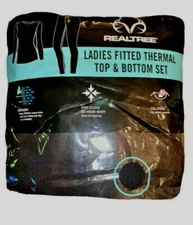 Ladies Fitted Thermal Top & Bottom Set L/G Realtree® Black Wicking Layering New!