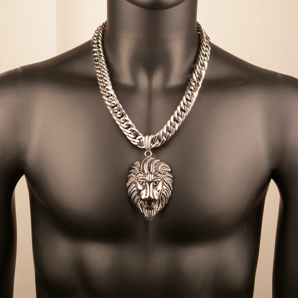 Кулон с большой головой льва мужское тяжелое ожерелье цепочка из нержавеющей стали кубинская Miami - Изображение 3 из 4