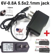 6V 0.8A AC/DC Adapter Power Supply Charger with 5.5x2.1mm 2 DC Power Plug Tips