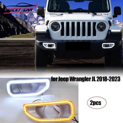LED DRL Daytime Running Light Bumper Fog Lamp For Jeep Wrangler JL 2018-2023