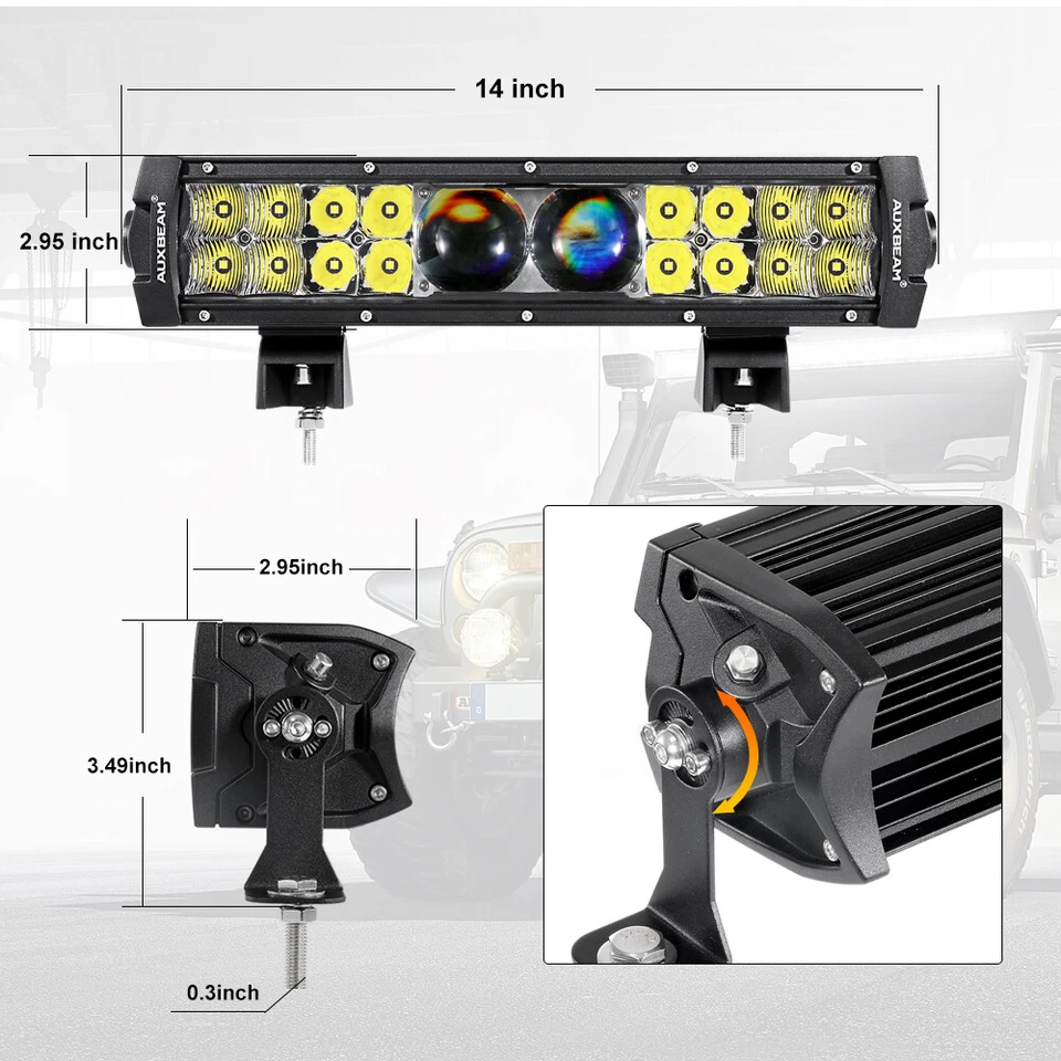 AUXBEAM 12" 5D-PRO Barra de Luz LED Combo Lámpara + Kit de Cableado para Hyundai Kona Eléctrico Foto 2 de 4