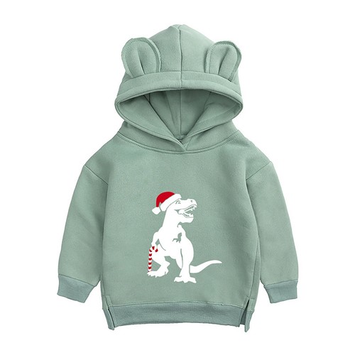 Boys And Girls Fall And Winter Christmas Dinosaur Print Fleece Thickened Hooded - Picture 28 of 45