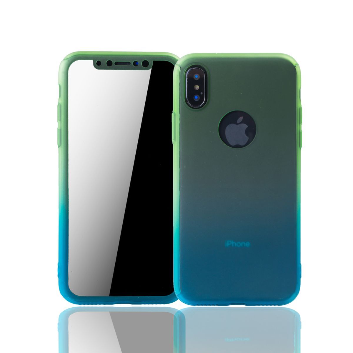Handyhülle Schutz Case für Apple iPhone XS Full Cover Displayschutz Bumper Blau