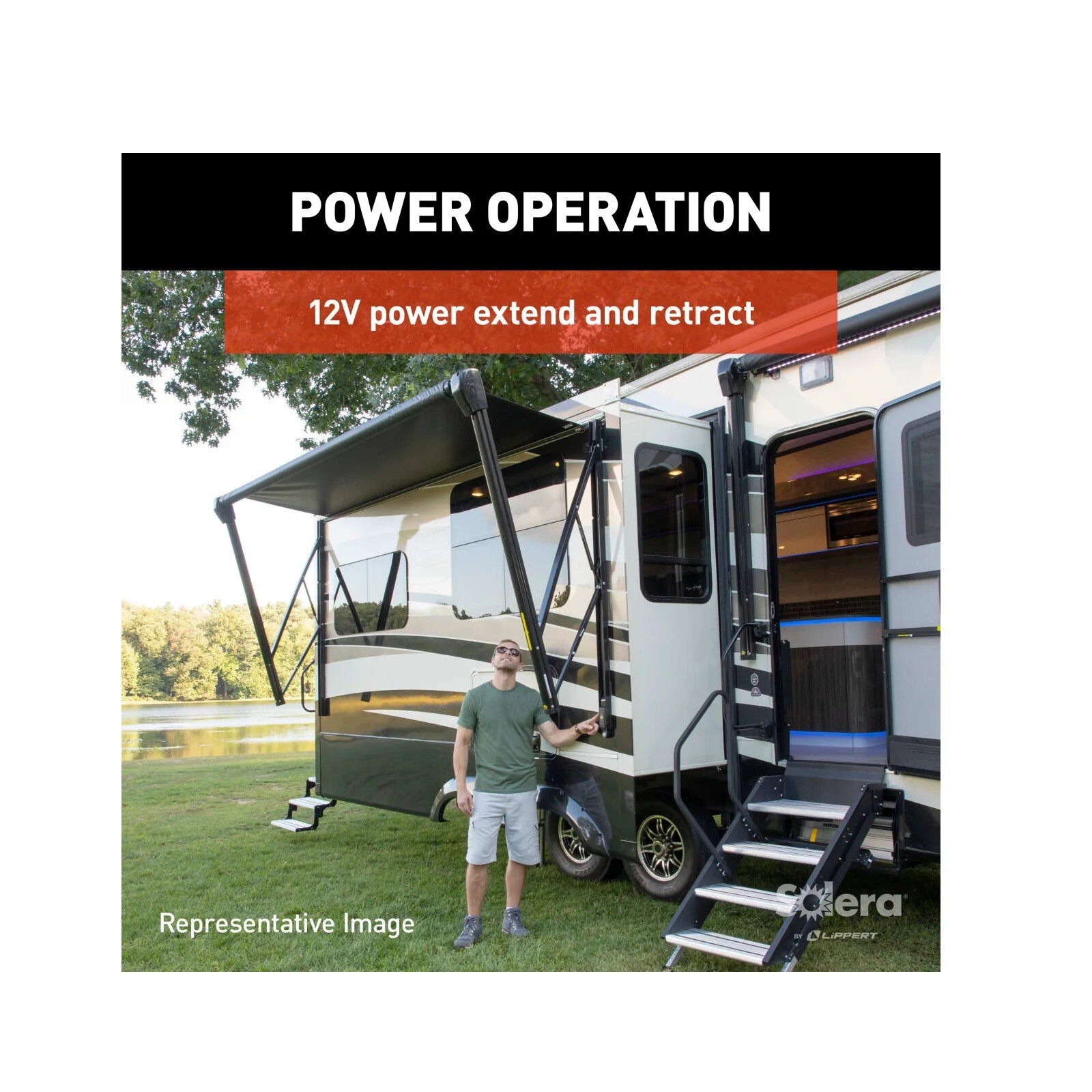 LIPPERT Solera Smart Arm Black 12V RV 63
