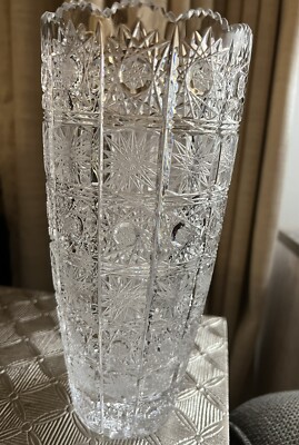 RARE LARGE CZECHOSLOVAKIA BOHEMIAN HANDCUT LEAD CRYSTAL QUEEN ANNE