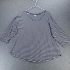 Lands' End Top Womens 2X Navy Blue Stripe Scoop Neck 3/4 Sleeve Knit T-Shirt
