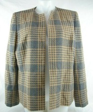 Kasper Gray  Khaki Patterned Long Sleeve Lined Open Blazer Women's 14 Wool Bld.