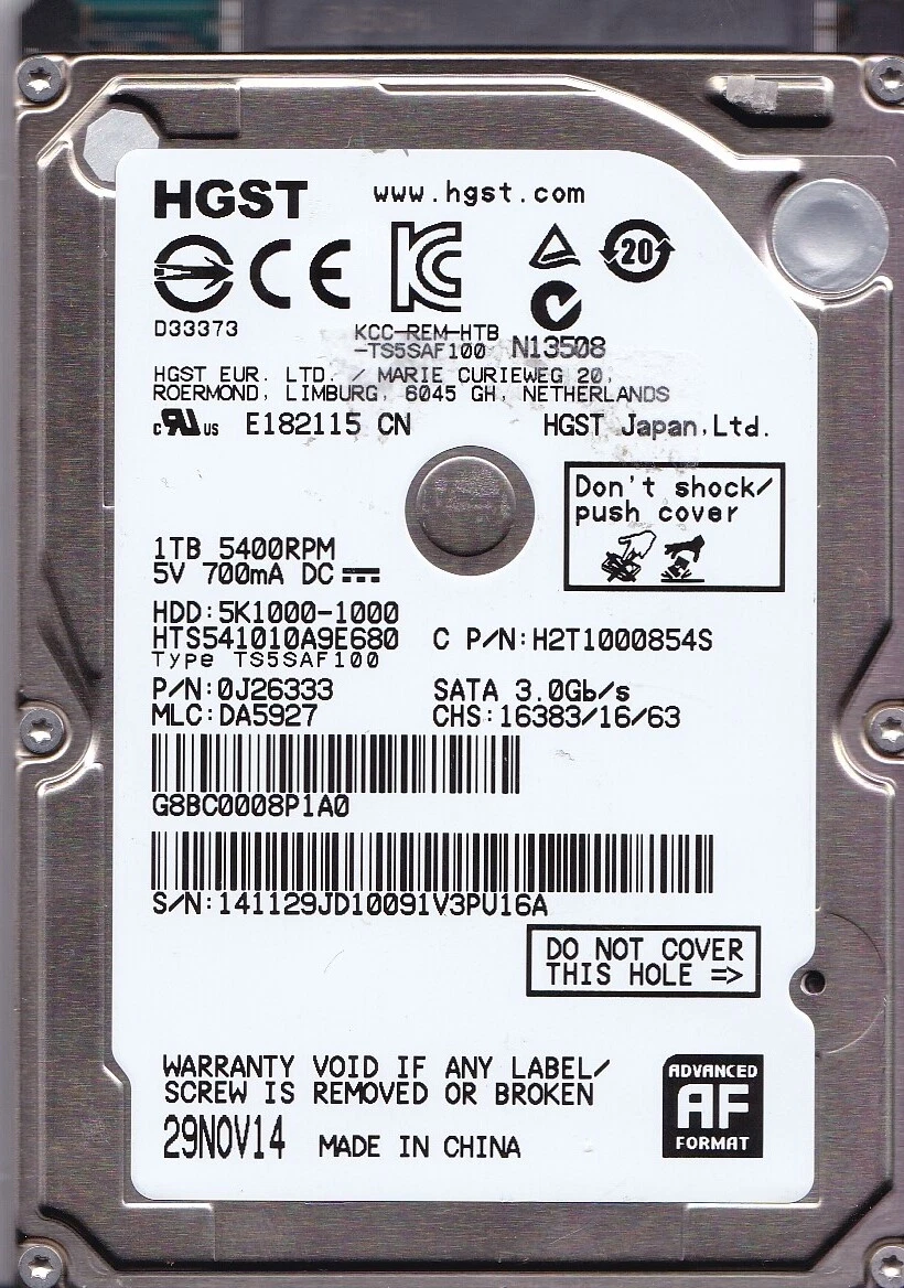 HGST 1TB SATA III 5400RPM 2.5 Inch Internal Hard Disk Drives for