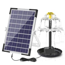 6W Solar Powered Bird Bath 3-Tier Fountain Water Pump Set Backyard Decor U1N3