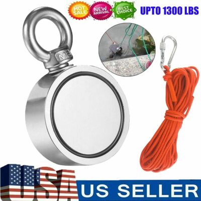 Pulling Force UpTo 1300 Lbs Double Sided Neodymium Fishing Magnet Rope+Carabiner
