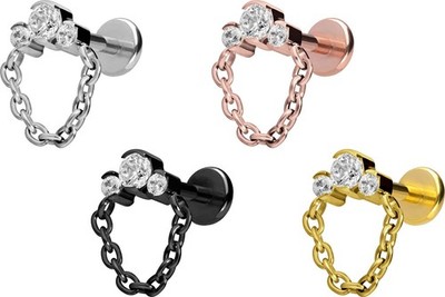 PIERCINGLINE  Piercing Stecker Titan Labret mit Push Fit 3 EINGEFASSTE KRISTALLE
