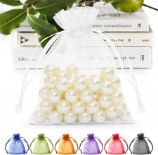 50 Pcs White Organza Bags 3 4'', Small Mesh Gift Bag with Drawstring