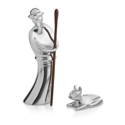 Nambe Miniature Nativity Alloy Metal Figurines - Shepherd and Lamb