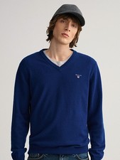 Gant Mens Blue Super Fine Lambswool V-Neck Knit LS Sweater Casual Size - M/L