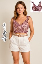 Intimately Free People SZ M Weekend in Montauk Smocked Crop Tie Strap Tank