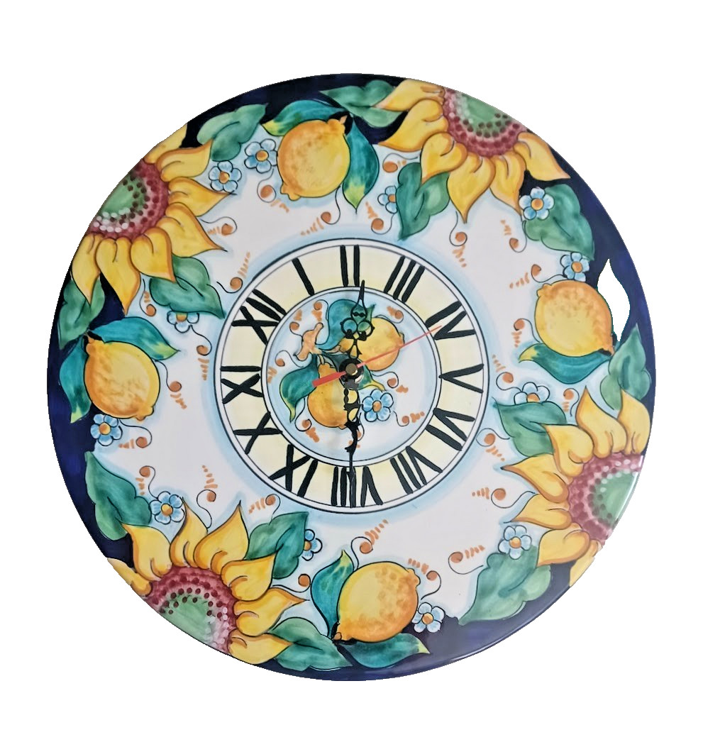 Pascal Ceramiche d’Arte Ravello Wall Clock 13.5" Hand Painted Italian Majolica