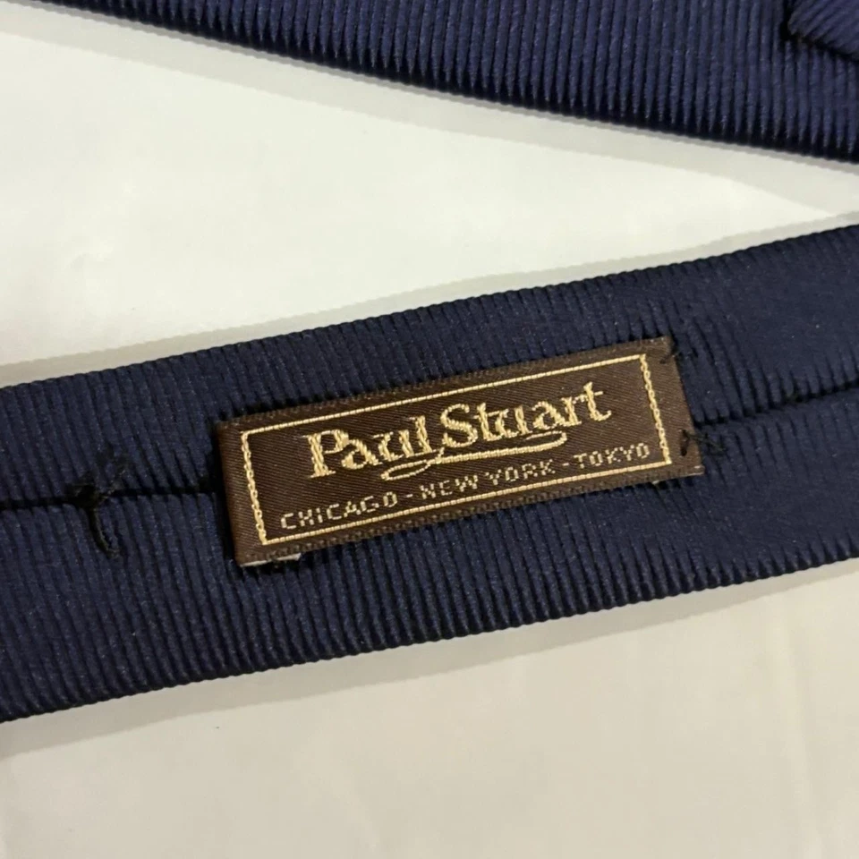 Gravata Paul Stuart masculina luxo seda azul marinho FEITA NOS EUA - Imagem 4 de 4