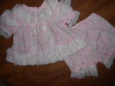 Vtg. Baby Dress  Bloomers Pink Check Floral  Lace 3-6 mo. 80s Philippines