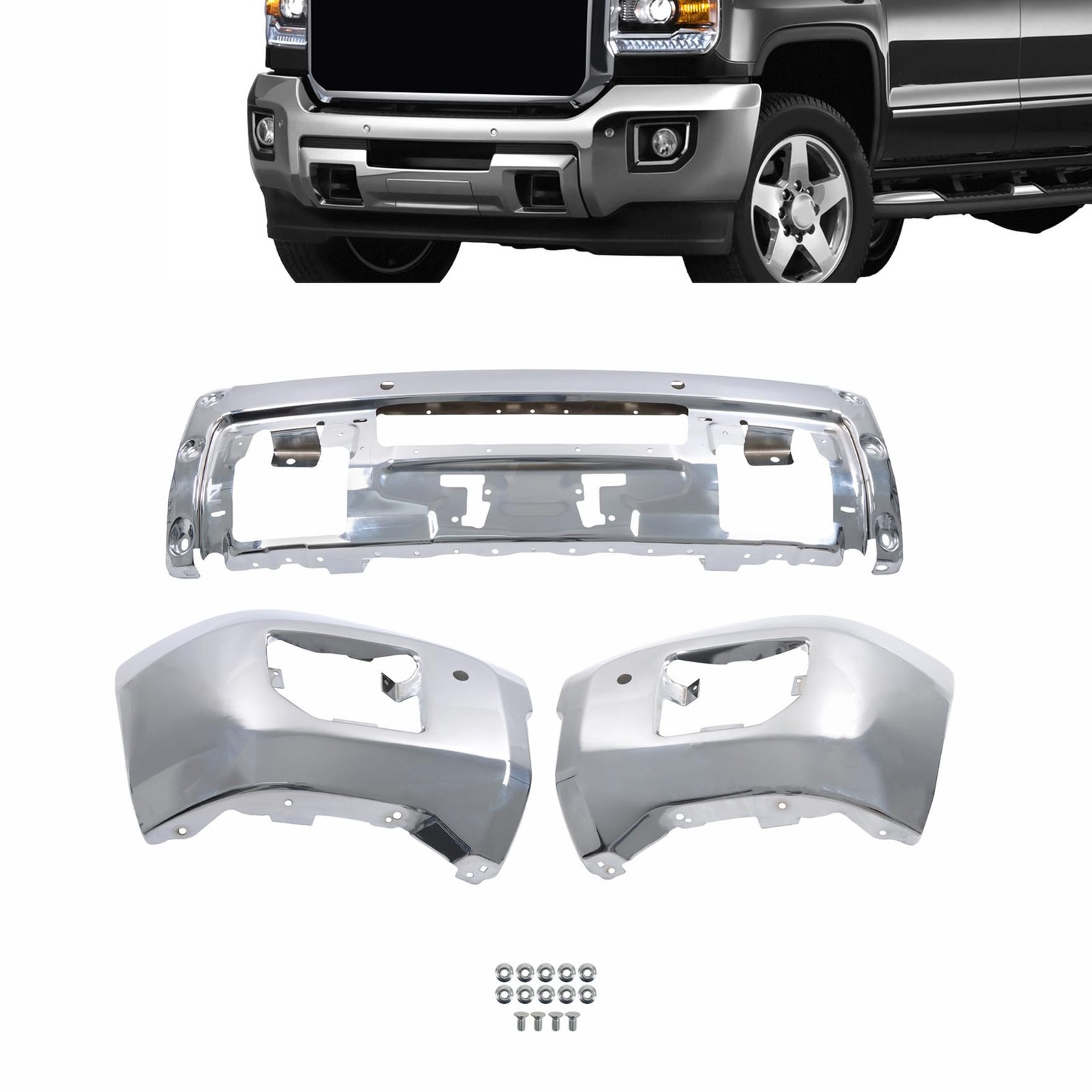 Bumper Face Bar Chrome Sensor Holes for Sierra 2500 3500 2015-2019 23178777