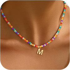 Colorful Initial Necklaces for Girls Women - Cute Beaded Choker Initial Necklace