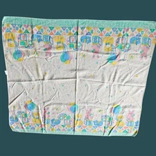 Vintage Riegel Baby Receiving Blanket Pastels Bunny Balloon Teddy Bears Blocks