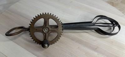 Antique Vintage A&J Manual Handheld Egg Beater Mixer USA Metal Patent