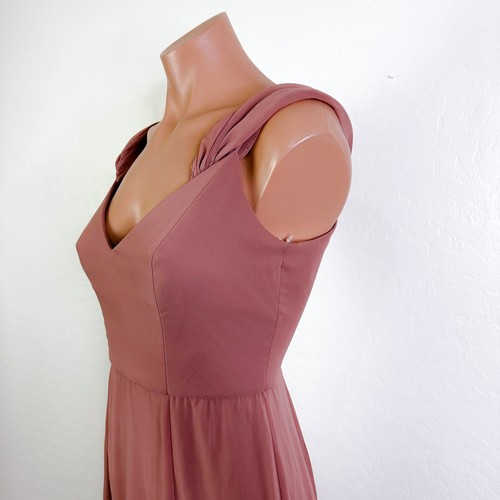 After Six 1517 Lux Chiffon Off Shoulder Maxi Bridesmaid Dress Sienna Peach 0 NWT - Picture 4 of 12