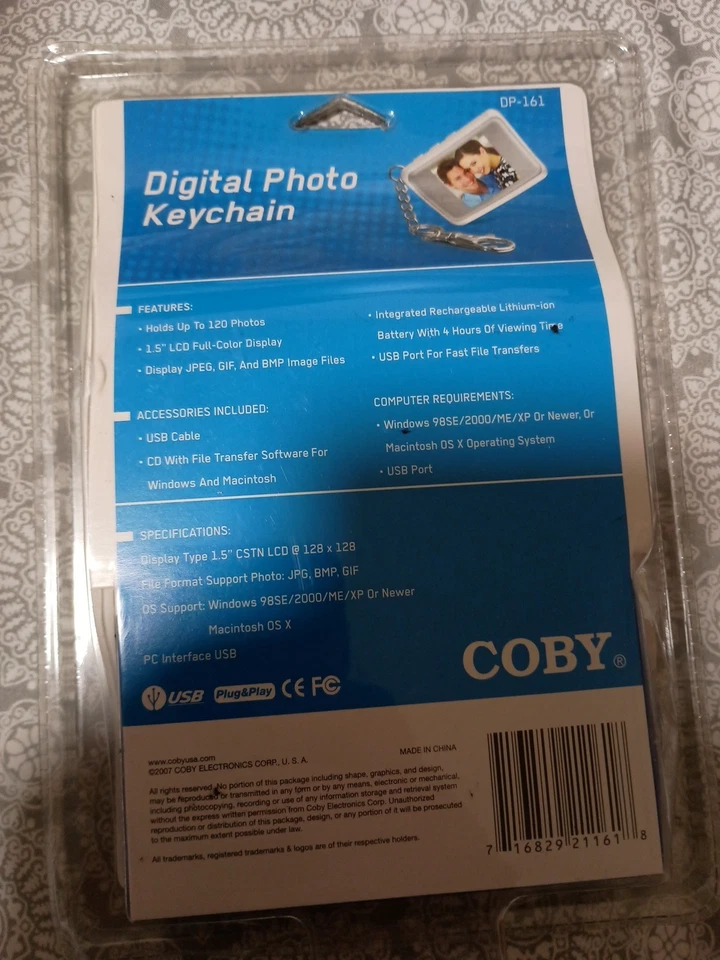COBY Digital Photo Keychain DP-161 Black 1.5” Screen, Brand New, USB Port  - Image 4 of 4