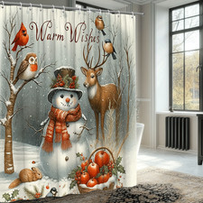 Warm Wishes Snowman Shower Curtain - Winter Wonderland Decor