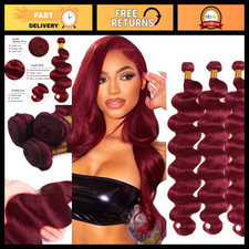 Burgundy Body Wave Hair Bundles 28" 99J Wine Red Brazilian Virgin Extensions 3