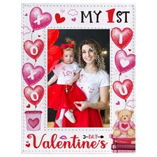 My First Valentines Picture Frame - Pink Red Balloon Baby Girl Baby Boy 1st V...