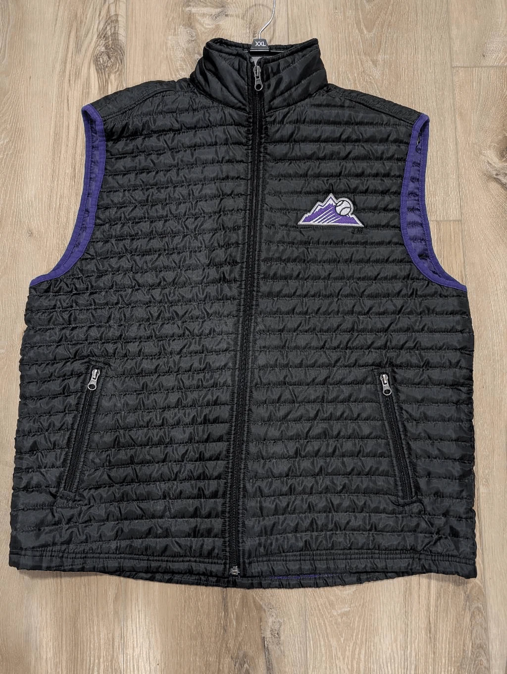 Colorado Rockies Quilted Puffer Vest Black Purple Zip Pockets Men's XL