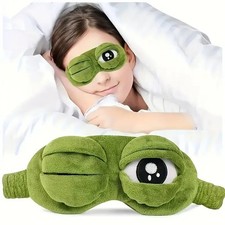 3D Frog Eye Mask Plush Sleeping Blindfold Soft Travel Sleep Shade Green Unisex