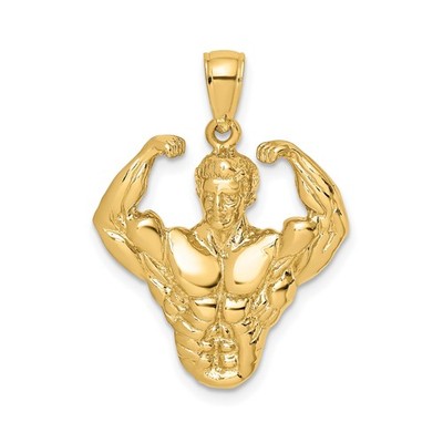 14k Gelbgold Bodybuilder Anhänger muskulös biegsam Figur Fitnessstudio Fitness Charm