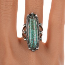 sz6 c1930's 8 Turquoise Navajo long silver ring