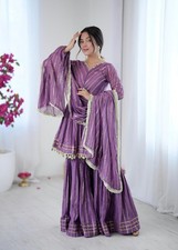 PARTY WEAR HEAVY CHINNON SILK PALAZZO SUIT WITH DUPATTA FOR WOMEN  GIRLS 3PC