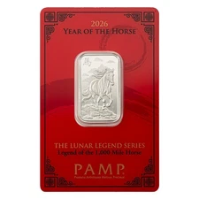 2026 PAMP Lunar Legends 1000 Mile Horse 10 g Silver Proof-Like Bar in Assay Card
