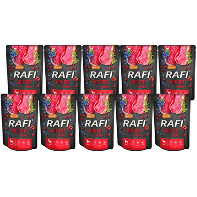 Nassfutter für Hunde Rafi mit Rind   Beutel, Set 10 x 500 g Dolina Noteci