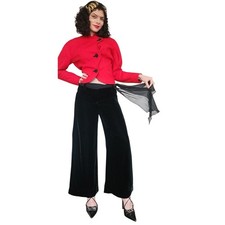 VTG 2000s Wide Legged Pants Black Velvet w/Silk Tie Scarf Belt ITW Claude Brown