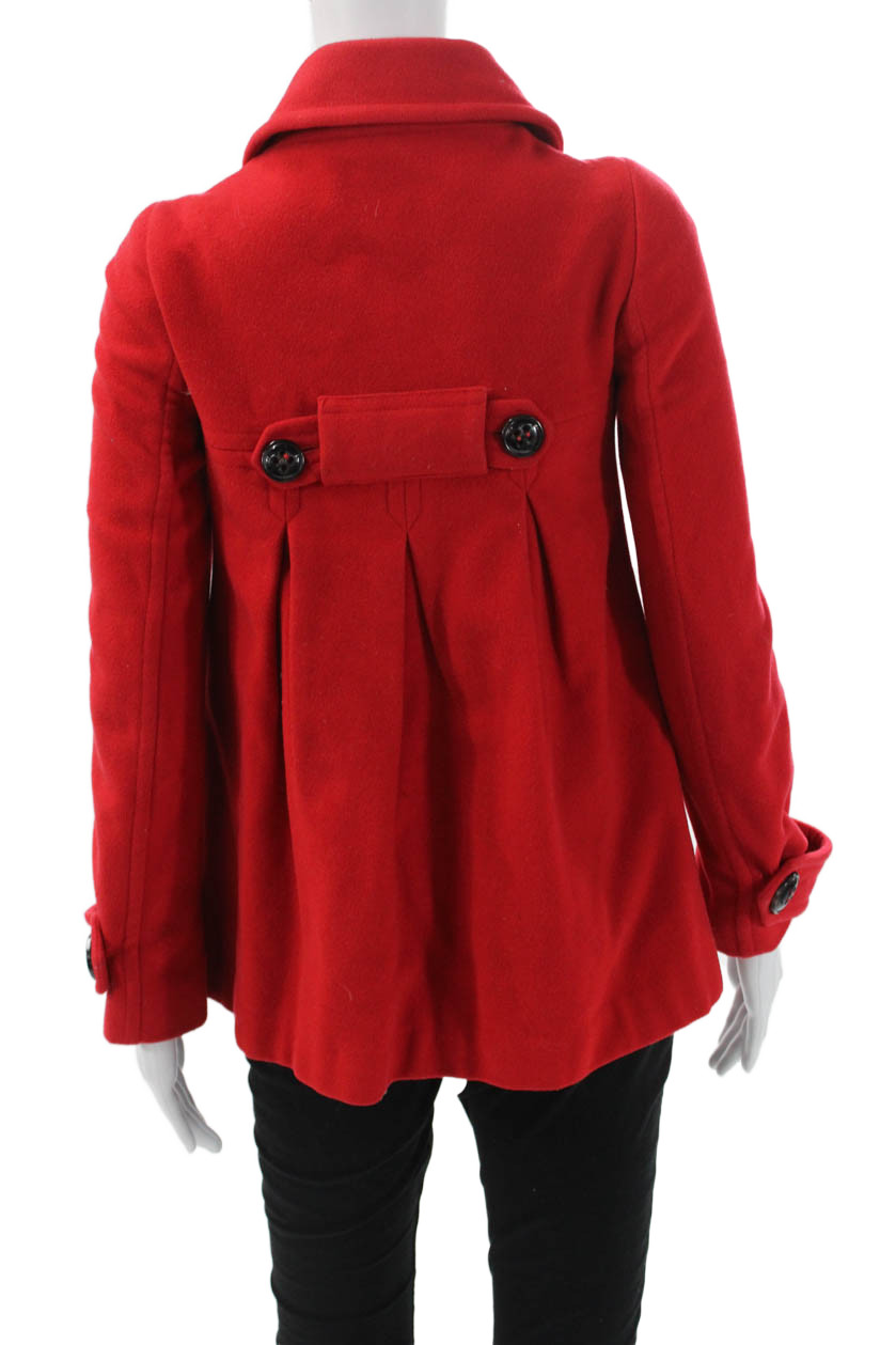 Zara Basic Womens Red Pea Coat Button Polyester B… - image 3