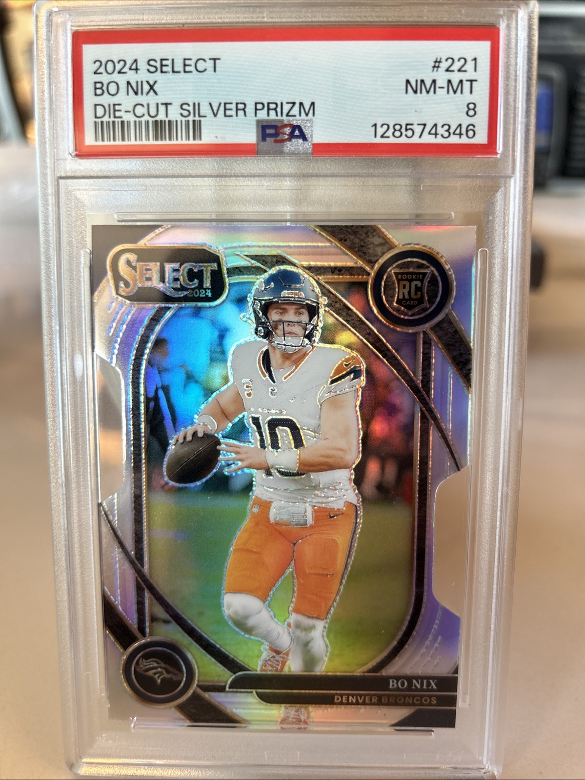 2024 Panini Select - Club Level Bo Nix #221 Silver Prizm Die-Cut (RC) PSA 8