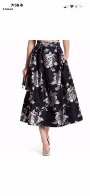 NWT ABS BY ALLEN SCHWARTZ Sz6 FLORAL JACQUARD PLEATED MIDI SKIRT MIDNIGHT