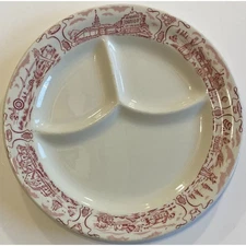 6 Vintage Howard Johnson s Restaurants Sectional Plates Red White Caribe China