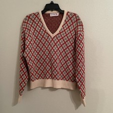 Vtg Knit Argyle Diamond V Neck Golf Sweater Mens L Rockabilly Grandpa Acrylic