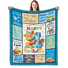1 Year Old Boys Gifts, Happy 1st Blanket 50"x60", 1st Gifts for Year Old Boys...